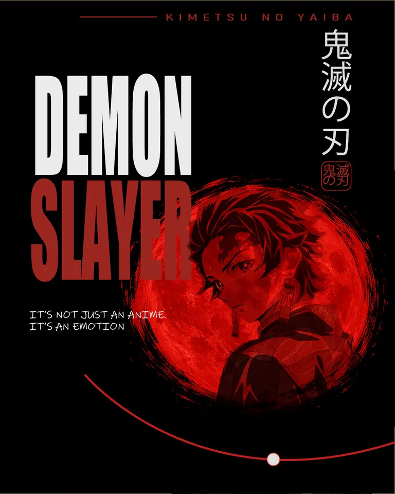 Cover: the Demon Slayer wordmark beside Tanjiro against a red moon