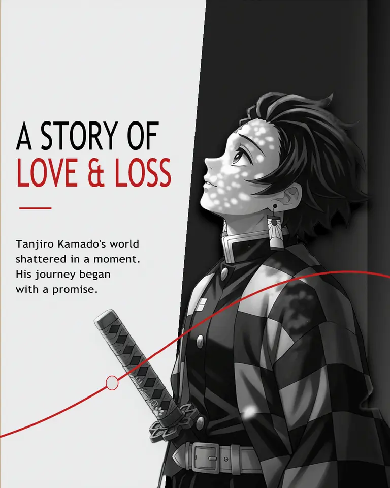 A Story of Love & Loss — Tanjiro in monochrome, looking upward