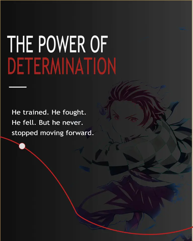 The Power of Determination — Tanjiro mid-motion against black