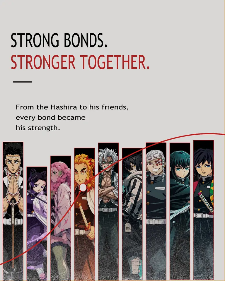 Strong Bonds, Stronger Together — the nine Hashira in vertical strips