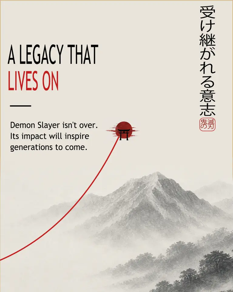 A Legacy That Lives On — a sumi-e mountain beneath a red sun and torii