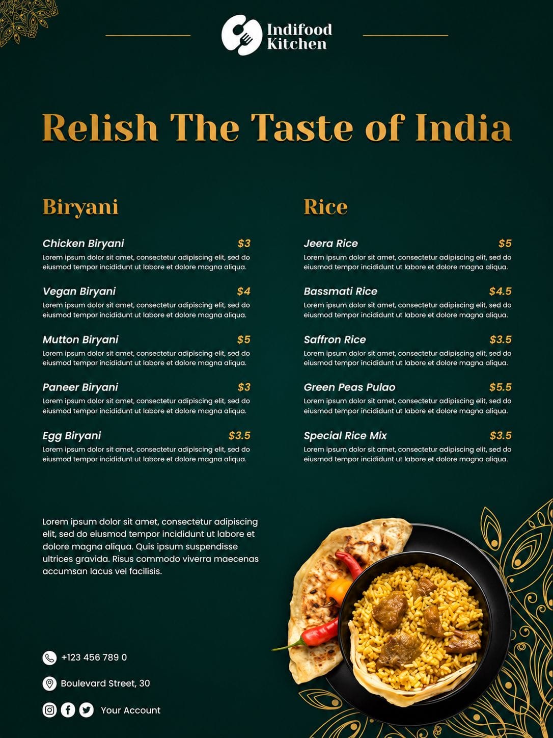 Indifood Kitchen — Menu